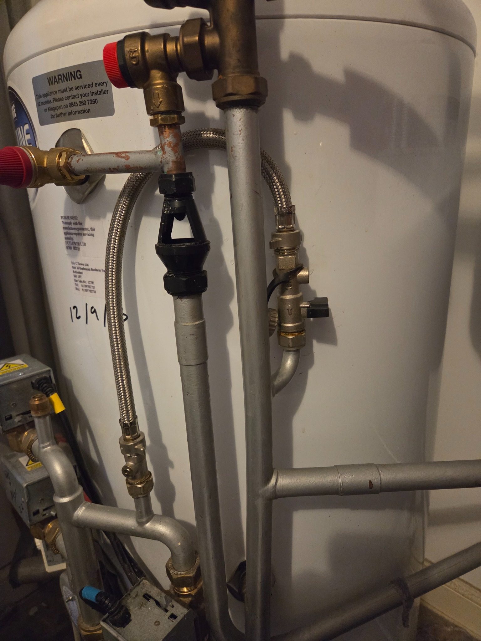 Plumbing pipework and hot water cylinder area